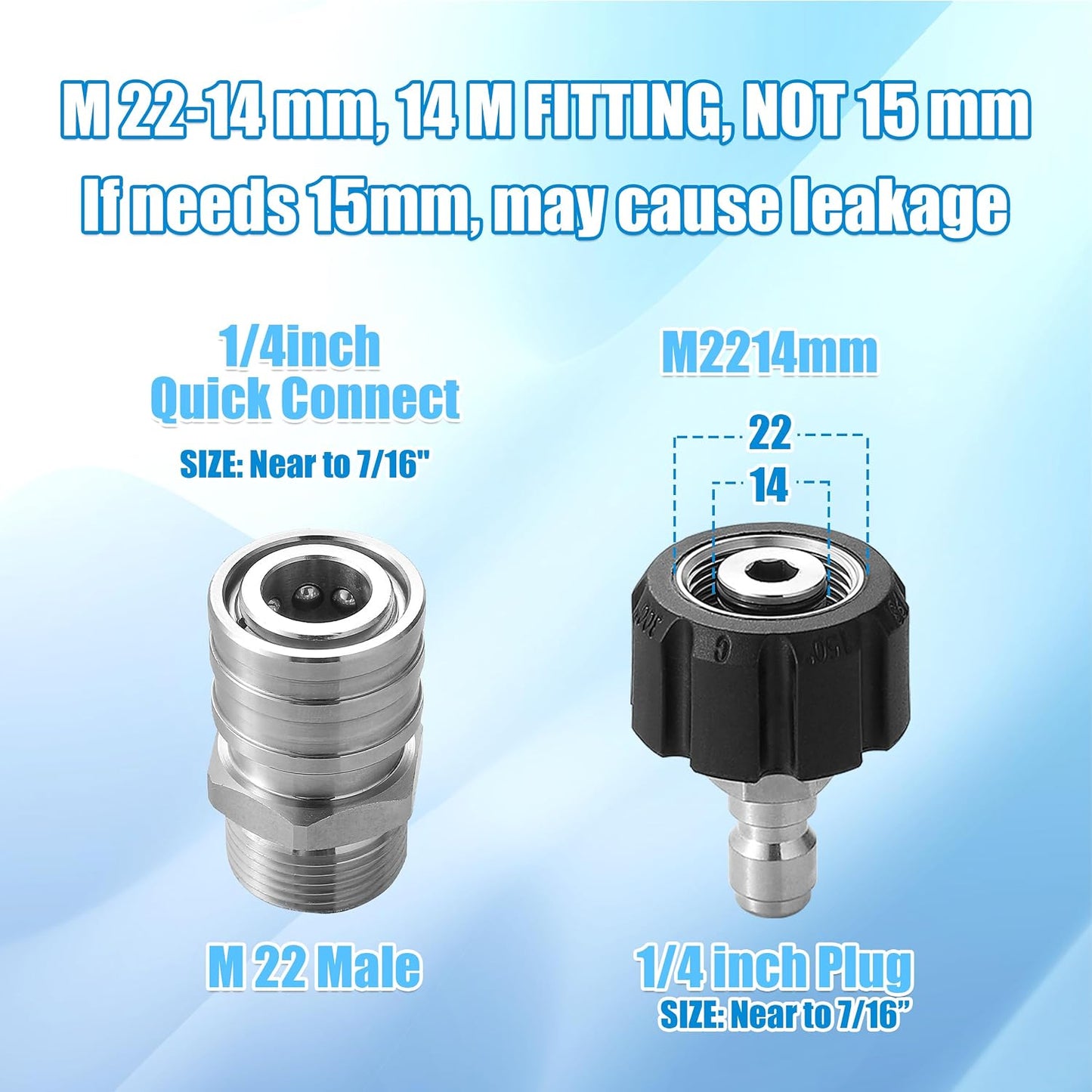 Set 4 adaptadores M22 a 1/4" acero inox