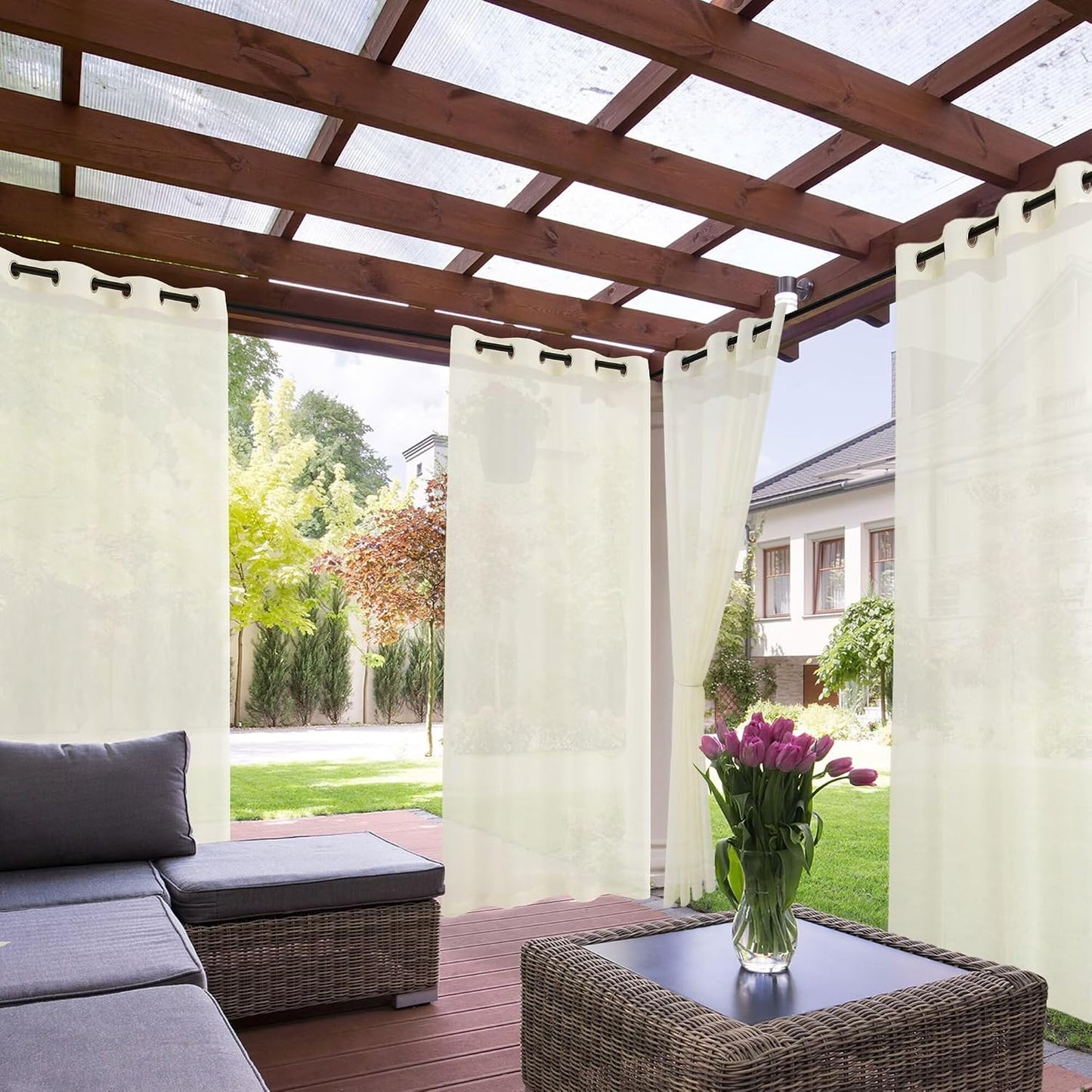 2 Cortinas traslúcidas impermeables para patio 52"