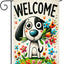 Bandera jardín caricatura perro colorida 12x18pulg doble