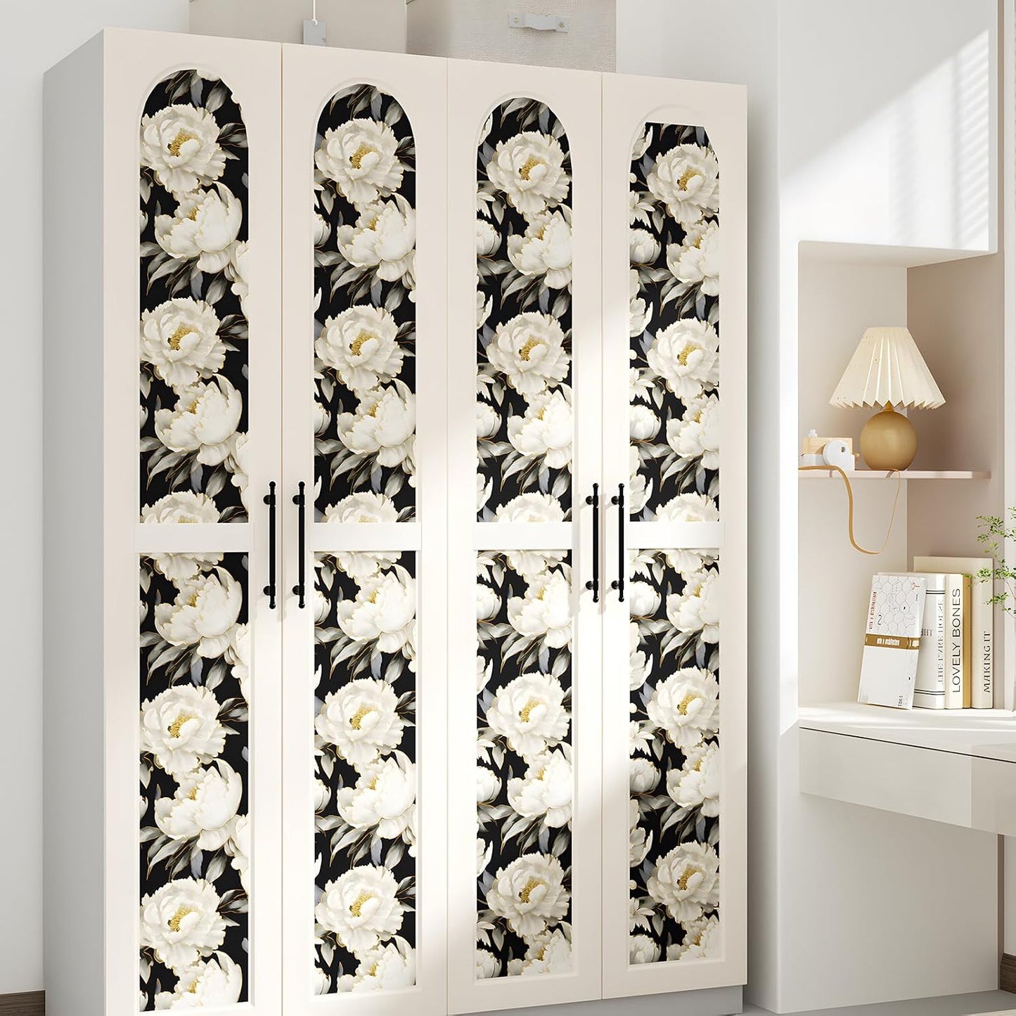 Papel tapiz floral negro autoadhesivo 17.5x393pulg