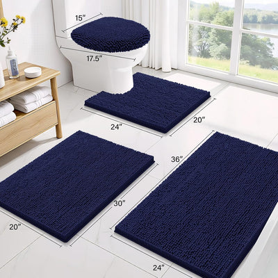 2 Alfombras Baño Chenilla Absorbente Antideslizante Azul Marino