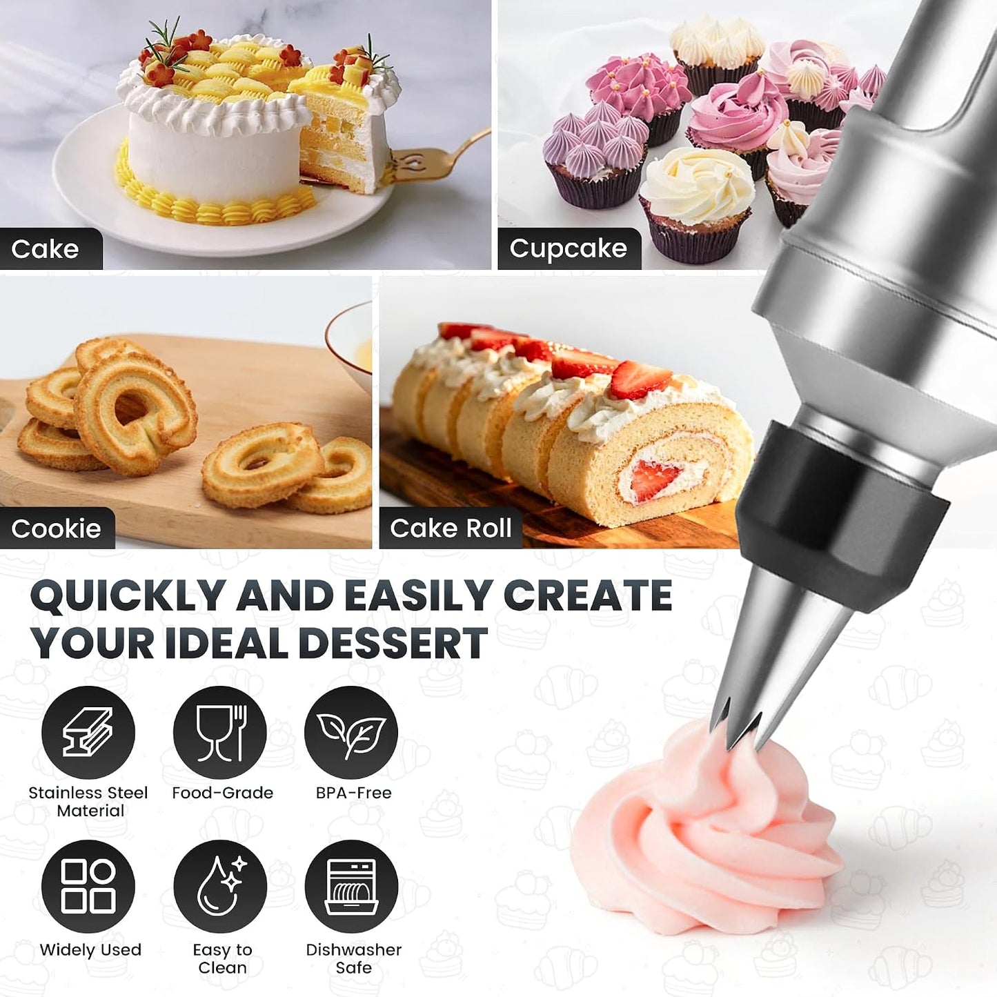 Juego jeringas glaseado cupcakes 6 boquillas 9 moldes silicona