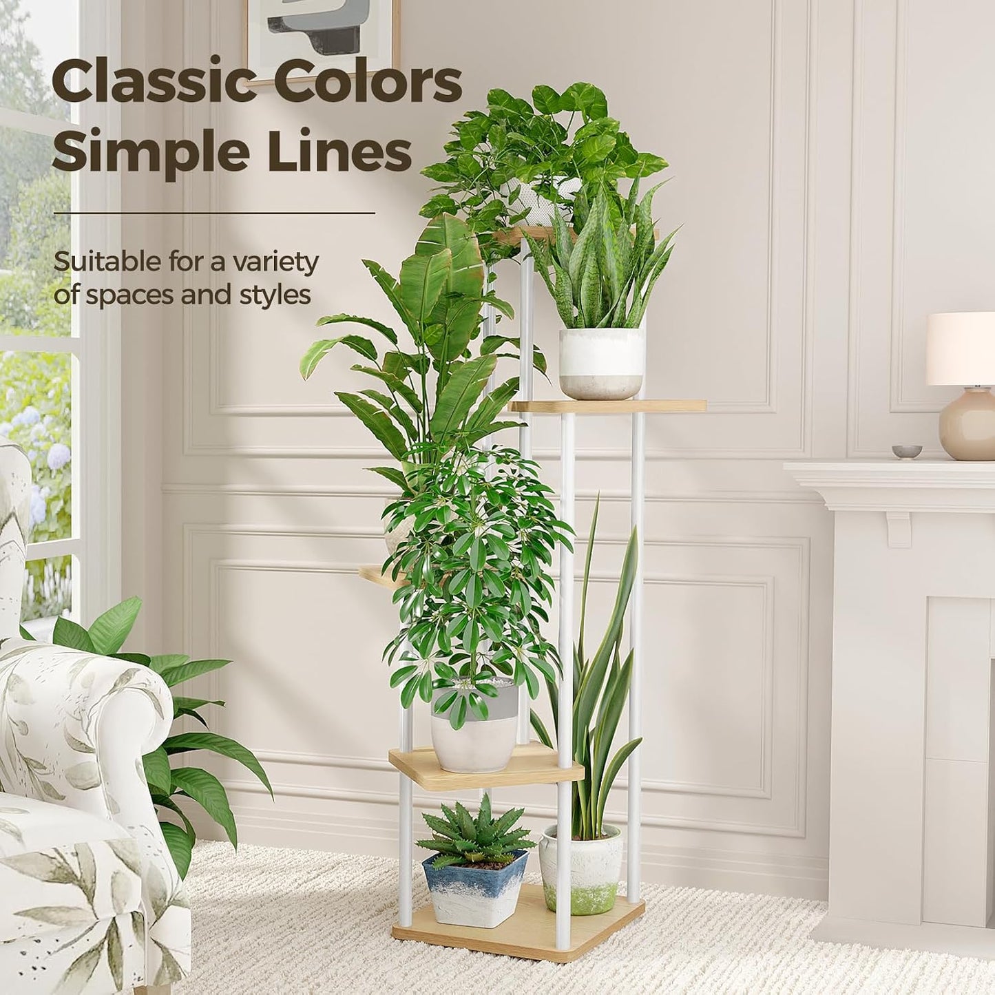 Soporte plantas 5 niveles madera metal para interior