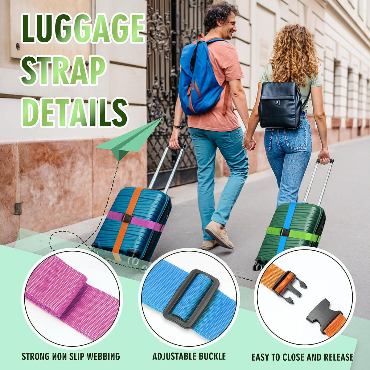 Correas equipaje ajustables 76pulg set 4 con hebilla