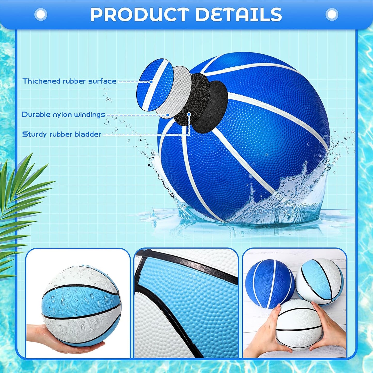 6 Pzas Baloncesto Piscina Tamaño 3/4 con Bomba Set Agua