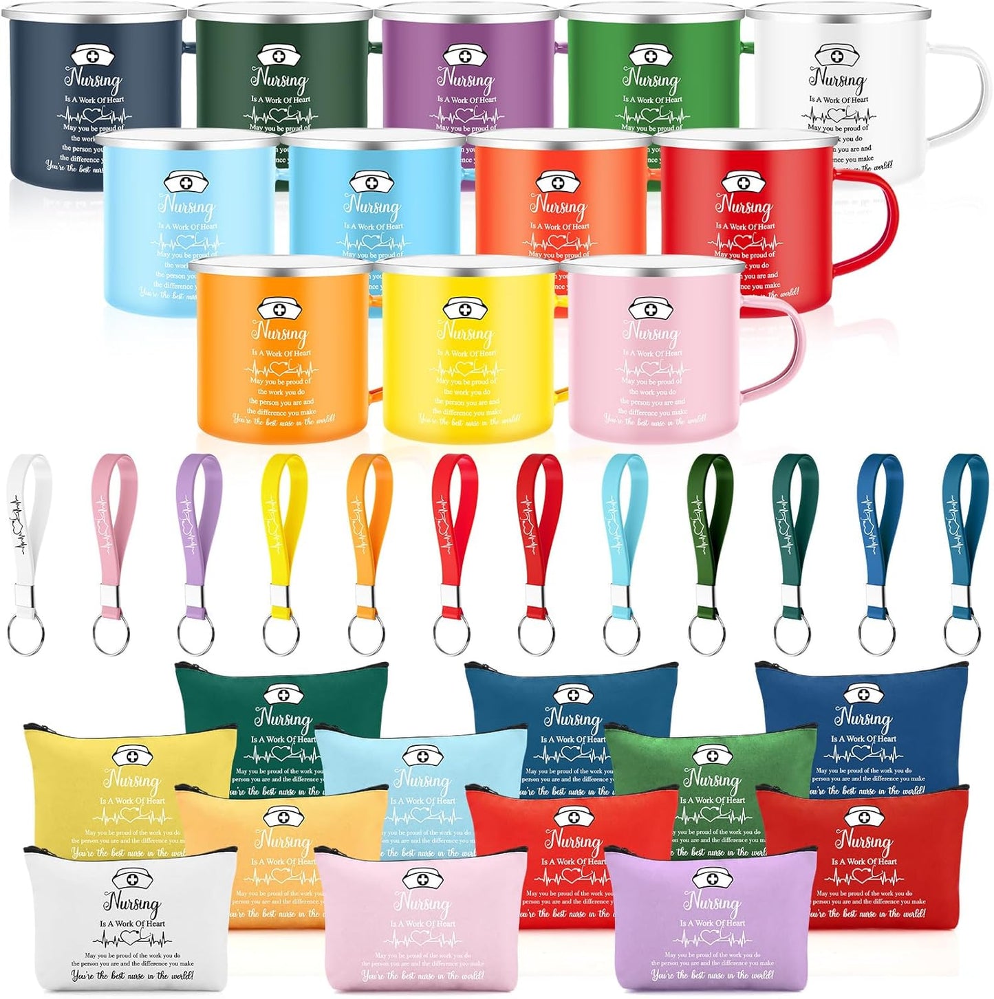 Set 36 Pzas Regalo Enfermeras Taza Esmaltada 12oz Llavero Silicona