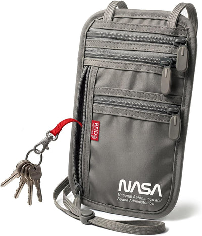 Bolsa para cuello gris con cartera RFID