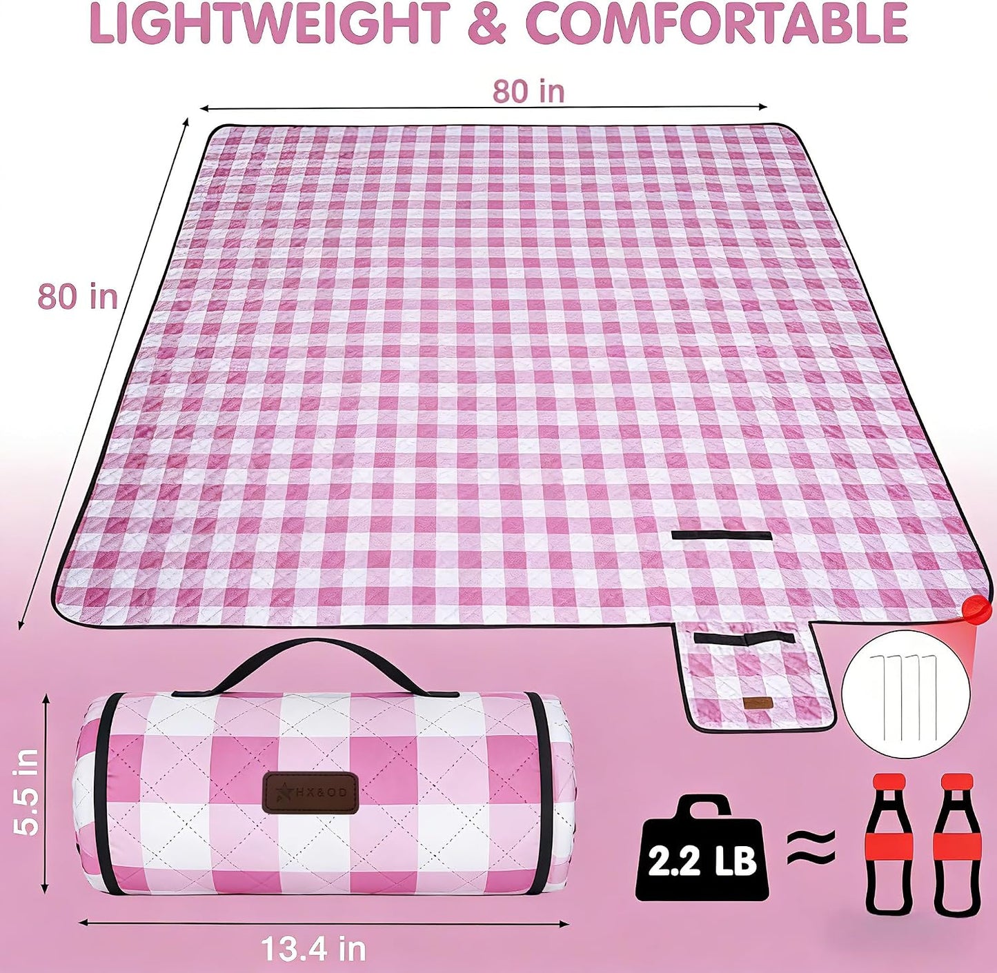 Manta Picnic Gingham 80x80pulg Impermeable Plegable