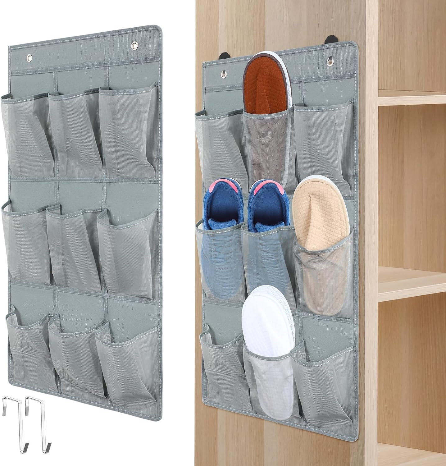 Organiz. zapatos 2 pzas 18 bolsillos para pared gris
