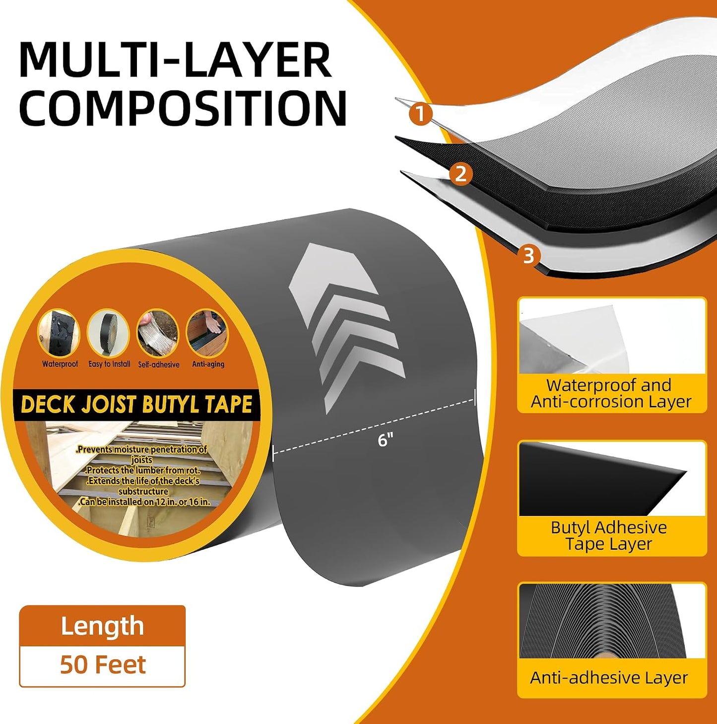 Cinta butilo 6pulg x50ft pack 2 impermeable para vigas