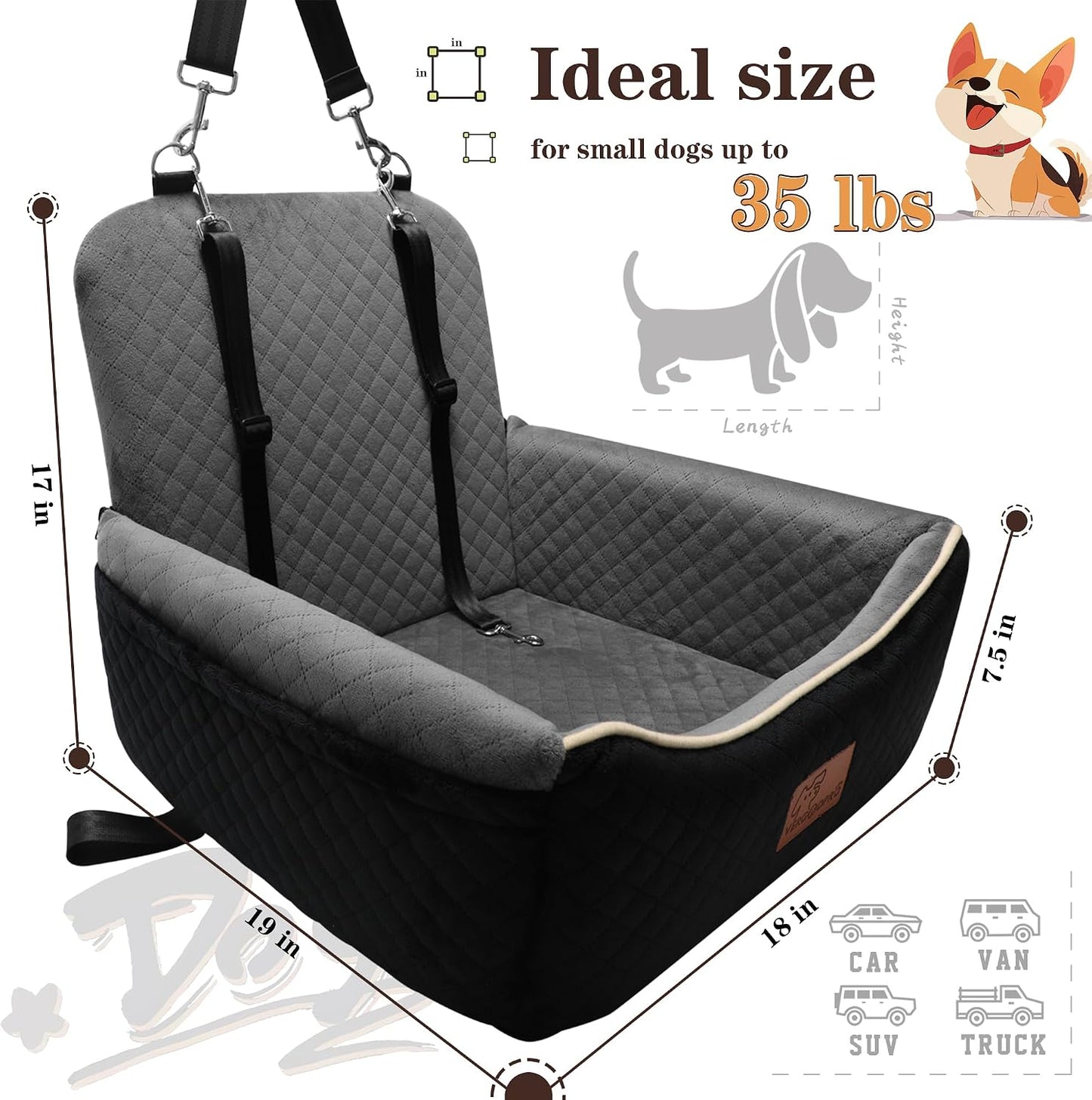 Cama asiento auto perros 2en1 hasta 35lb espuma