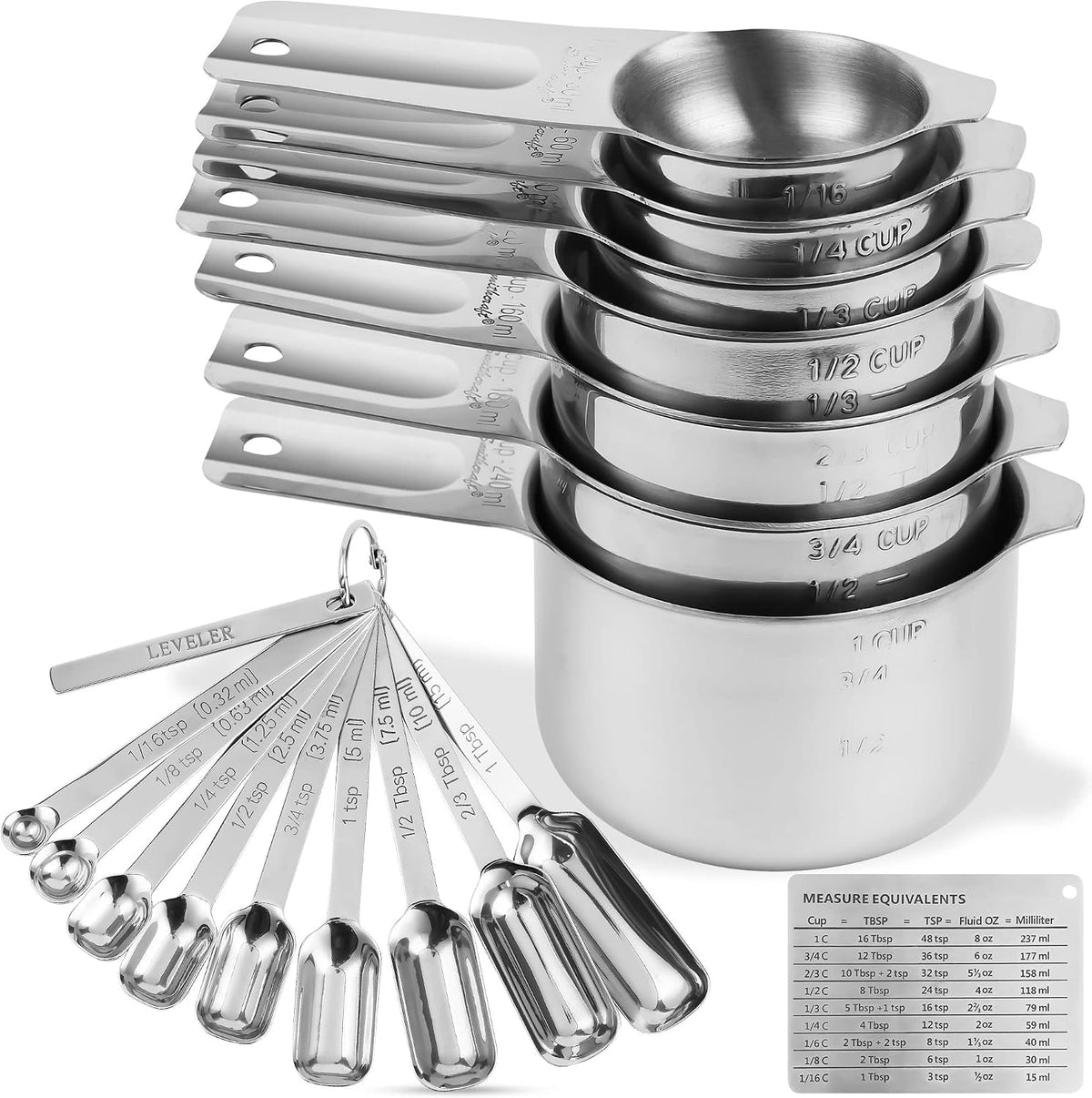 Set 7 Tazas y 9 Cucharas Medidoras Acero Inox