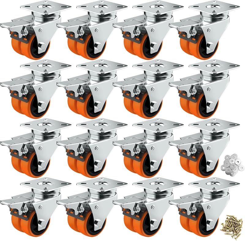 16 Ruedas Giratorias TPE Naranjas Doble Bloqueo 2"