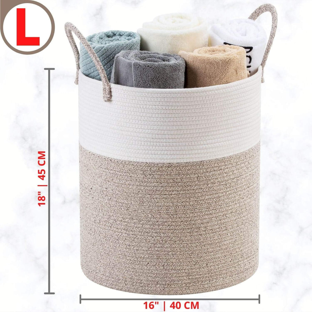 Cesta tejida algodón 18x16pulg para ropa sucia marrón claro