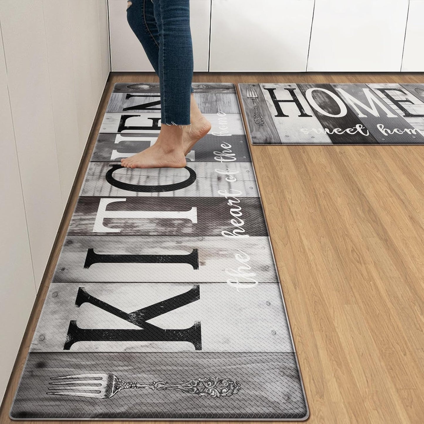 Set 2 Alfombras Cocina Antifatiga Negro Gris