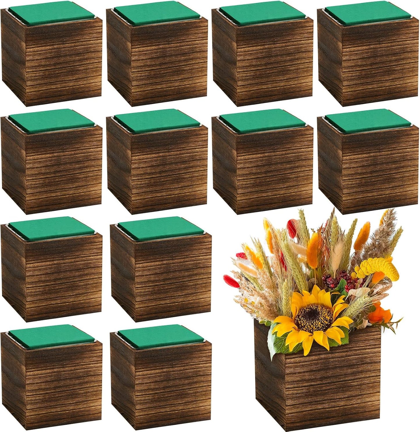 Set 18 Cajas Plantadoras Madera Cuadrada Forro Plástico