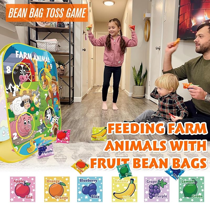 Set 3en1 puf animales granja hachas bolas adhesivas niños