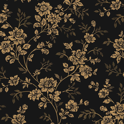 Papel tapiz dorado con flores para gabinetes y dormitorio