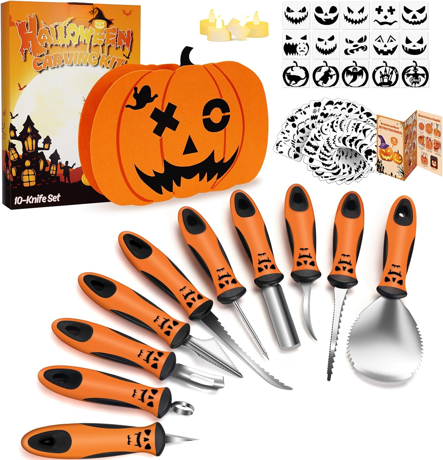 Kit tallado calabaza 10 pzas con plantillas reutilizables