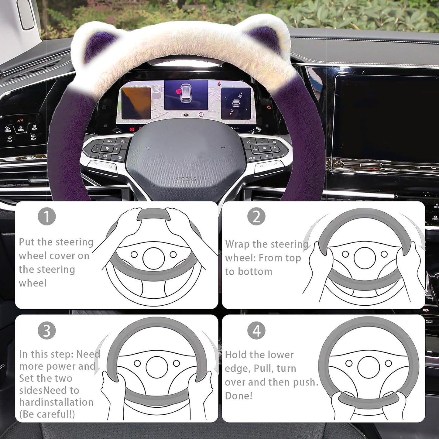 Funda volante automóvil orejas gatito felpa 15pulg