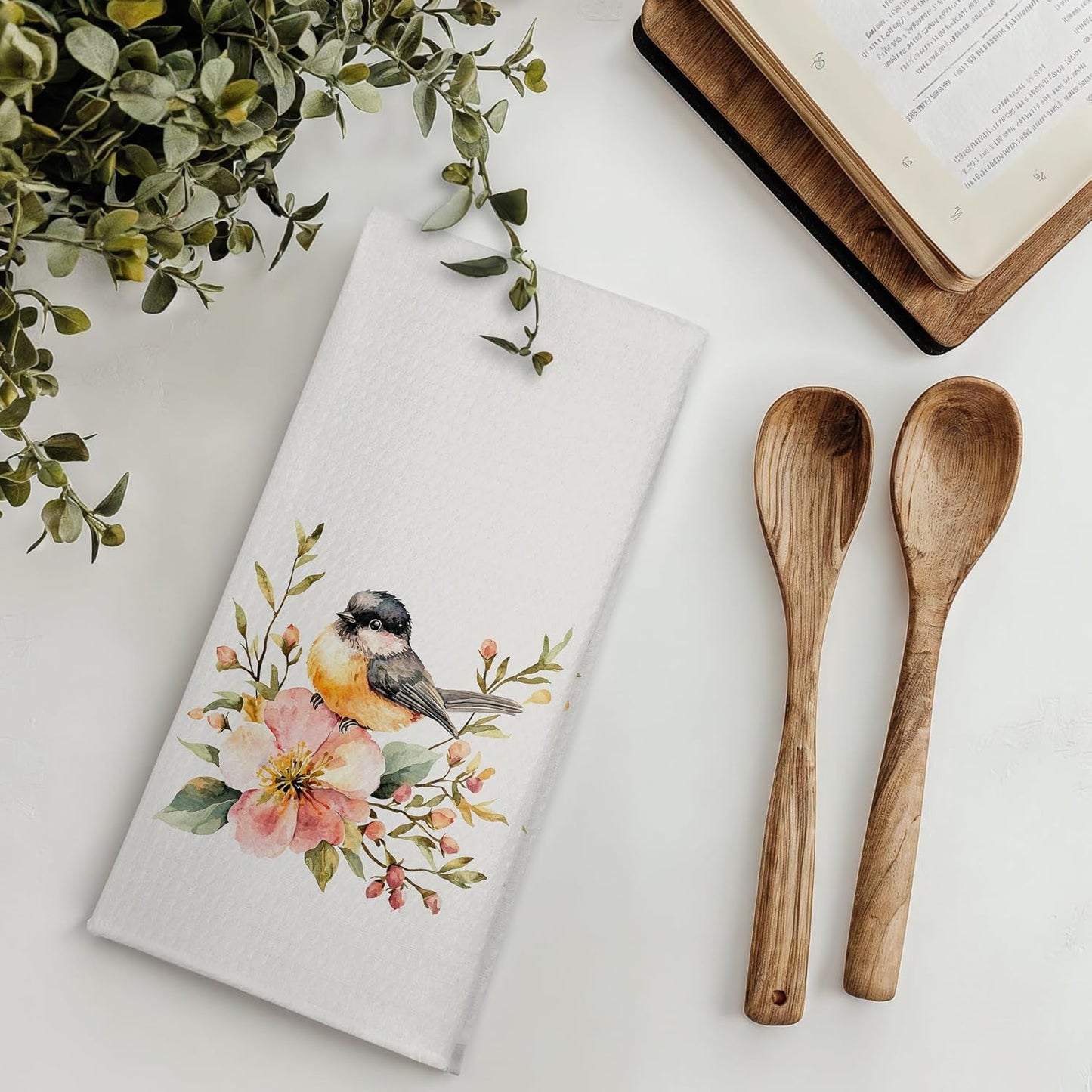 Toallas cocina floral rosa regalo amantes pájaros