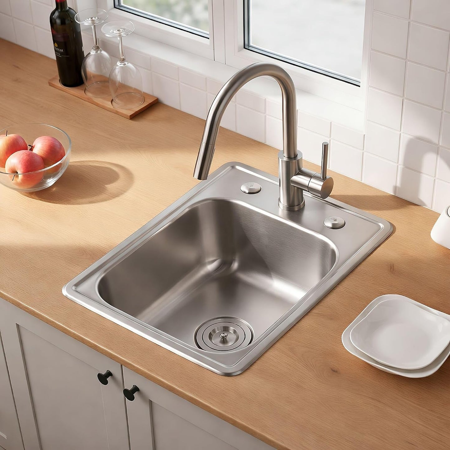 Fregadero cocina 17x22pulg acero inox 3 agujeros con colador