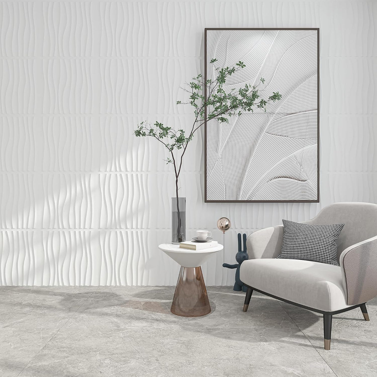 12 Paneles PVC 3D 19.7x19.7pulg Blanco Decoración Sala
