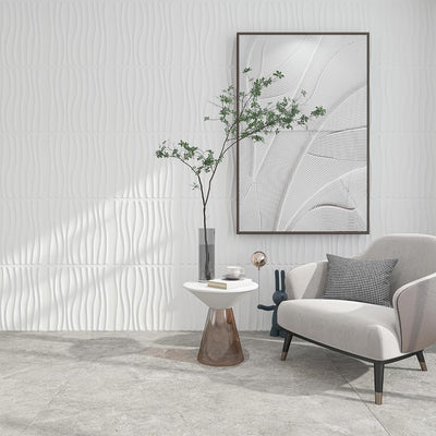 12 Paneles PVC 3D 19.7x19.7pulg Blanco Decoración Sala