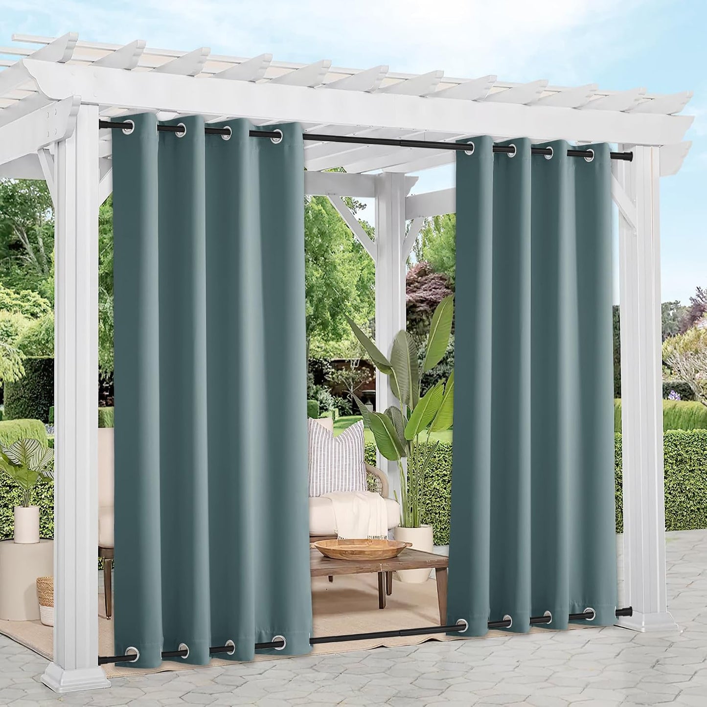 2 Cortinas patio exterior gris azulado resistentes al viento