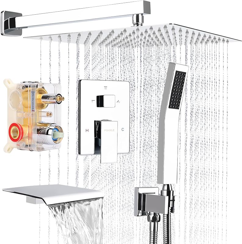 Sistema ducha lluvia 12" boquilla pared combo válvula latón