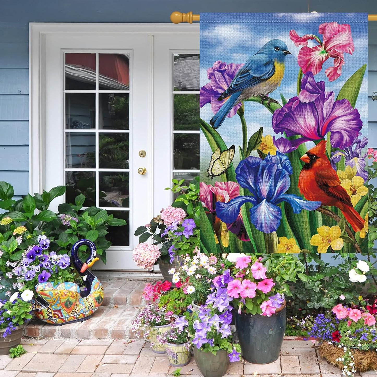 Bandera bienvenida primavera 28x40" doble cara arpillera