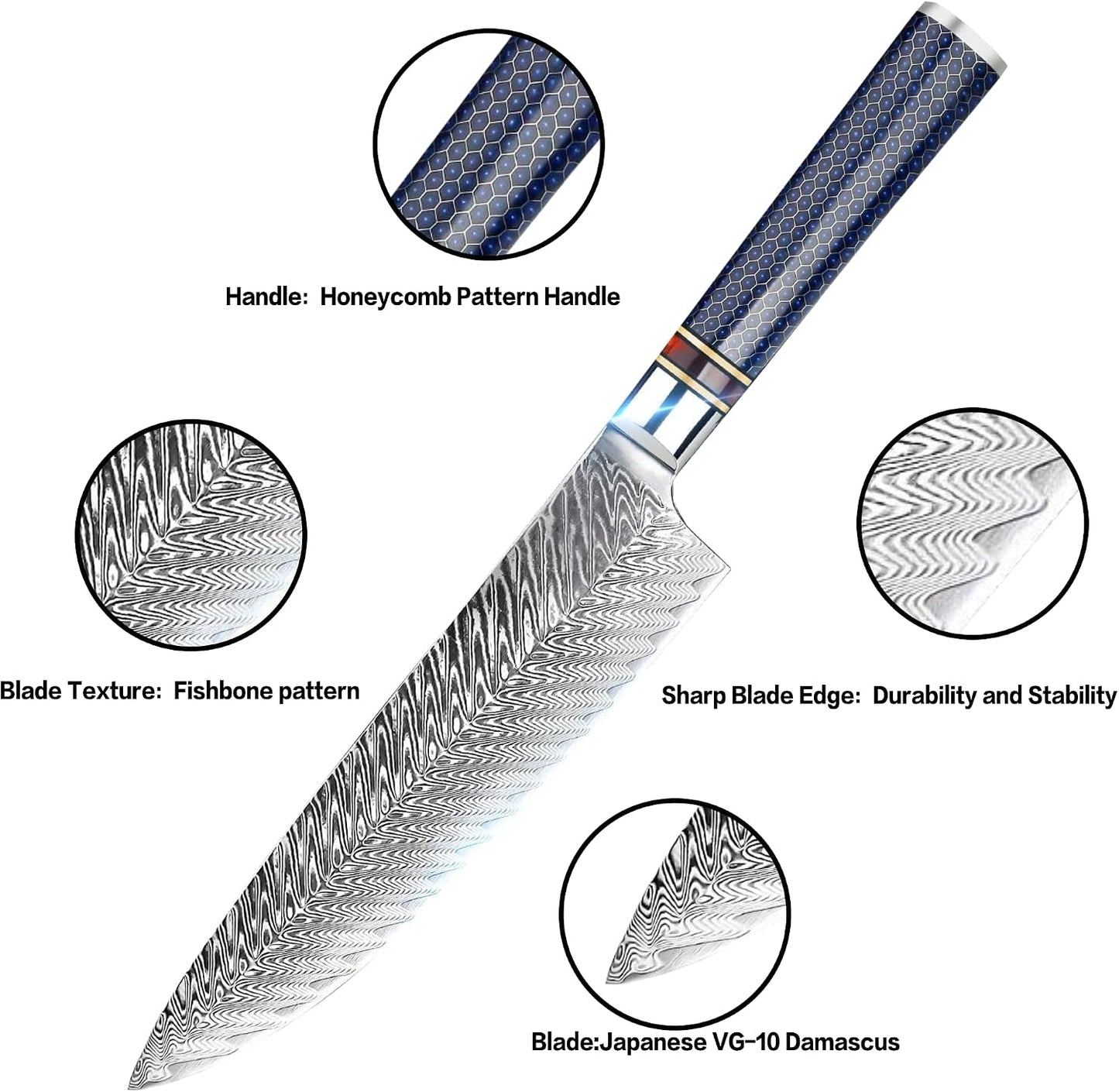 Cuchillo chef VG10 8pulg acero inox 67 capas con funda