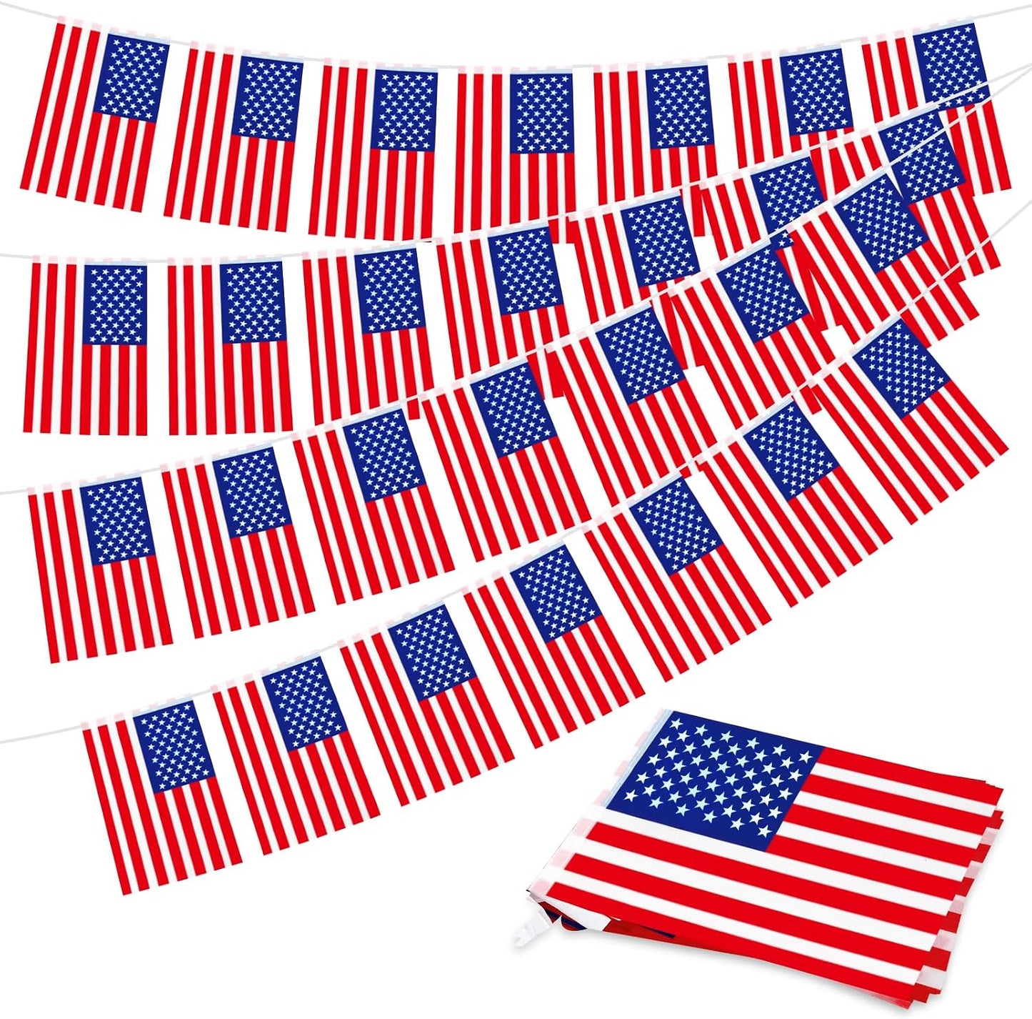 Banderines 30 mini cuerda 32.8ft rojos blancos azules 4 de Julio