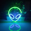 Luz neón alienígena USB o 3-AA LED decoración pared verde azul