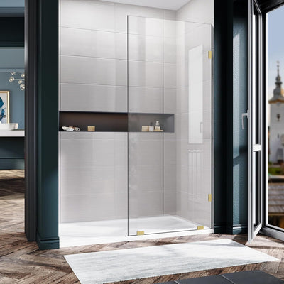 Puerta ducha cristal 32x78pulg vidrio templado oro cepillado
