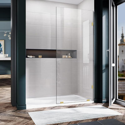 Puerta ducha cristal 32x78pulg vidrio templado oro cepillado