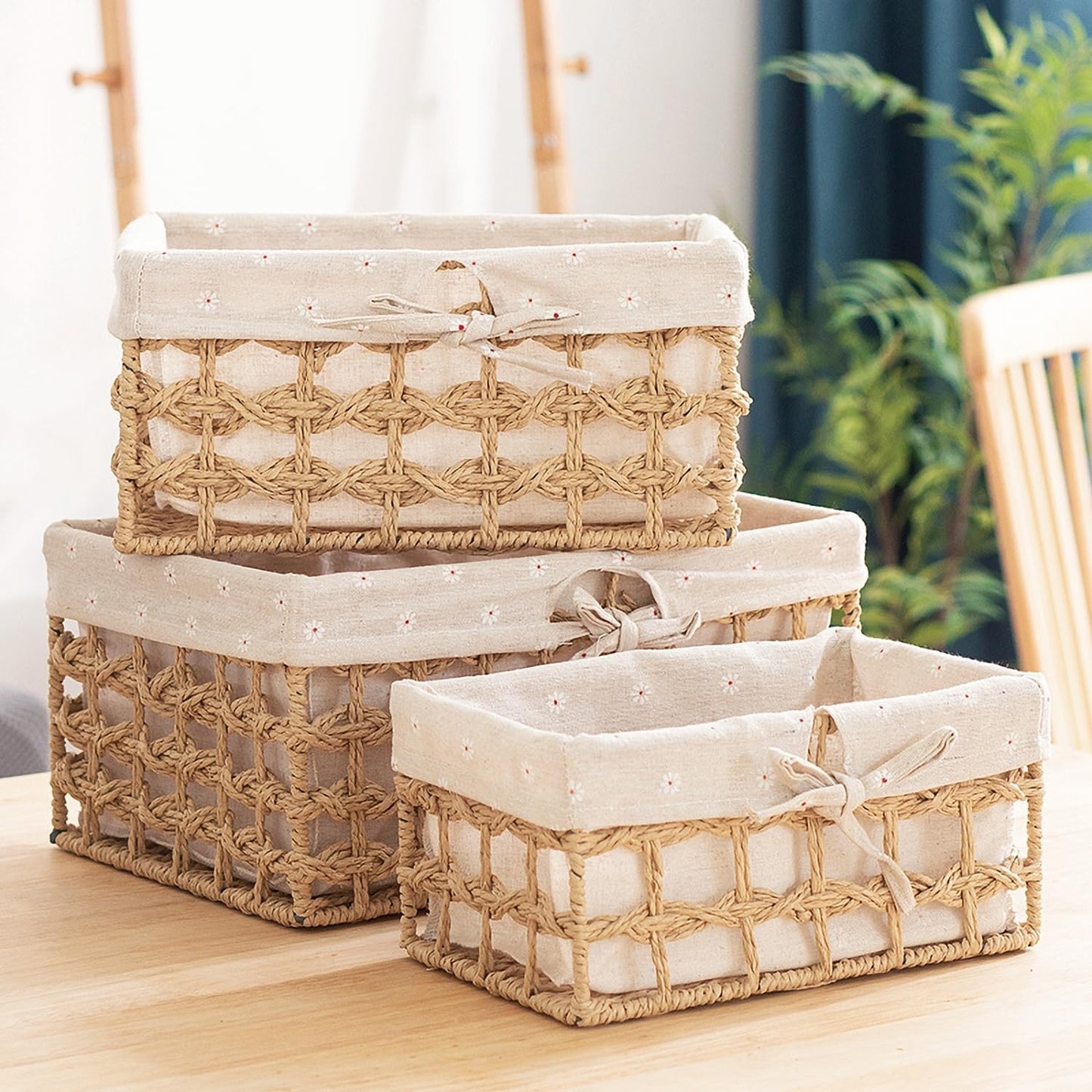 Cestas mimbre forradas set 3 para decorar y organizar