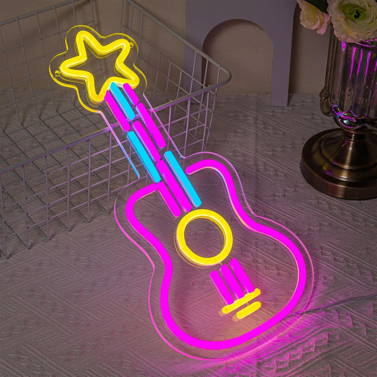 Letrero neón guitarra con luz LED USB para dormitorio estudio