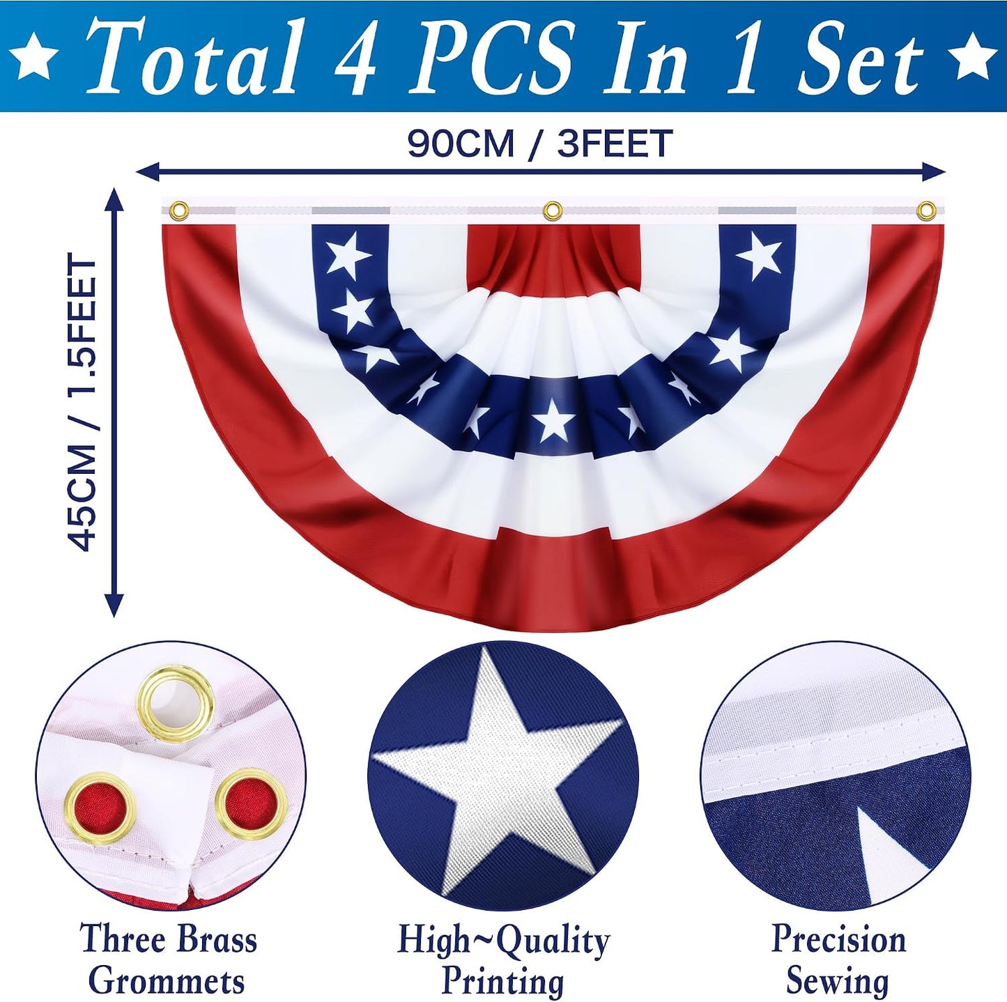 4 Banderas EE.UU. 1.5x3pies Plisadas Patrióticas