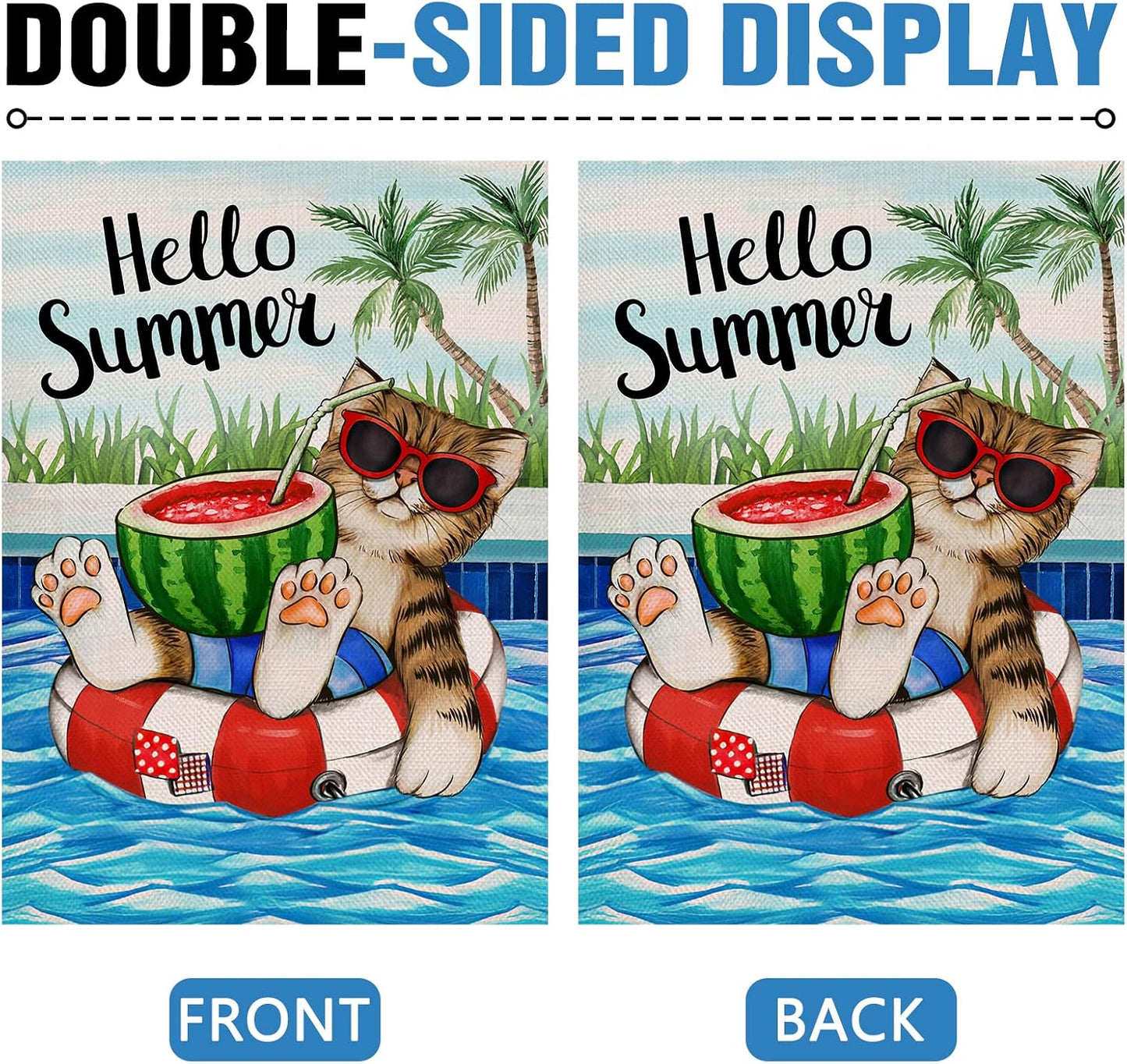 Bandera jardín gato sandía hello summer 12x18pulg