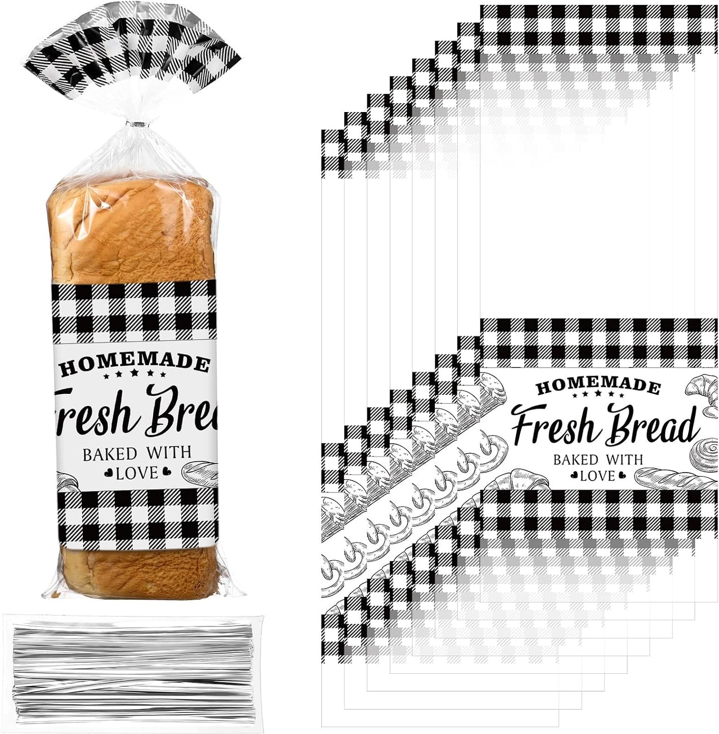 100 Bolsas Pan Caseras con Lazos 10x20" Almacenamiento Hogar