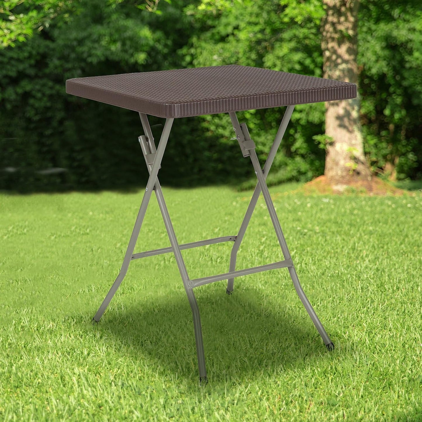 Mesa plegable cuadrada ratán marrón 1.95ft