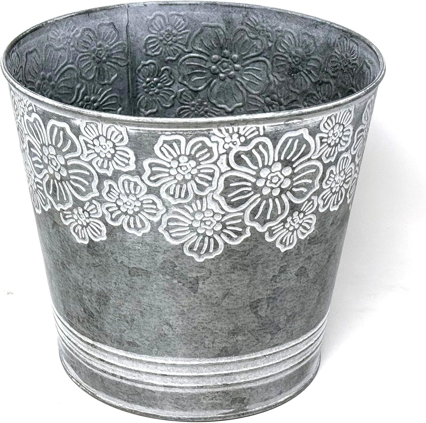 Maceta galvanizada redonda gris 7pulg