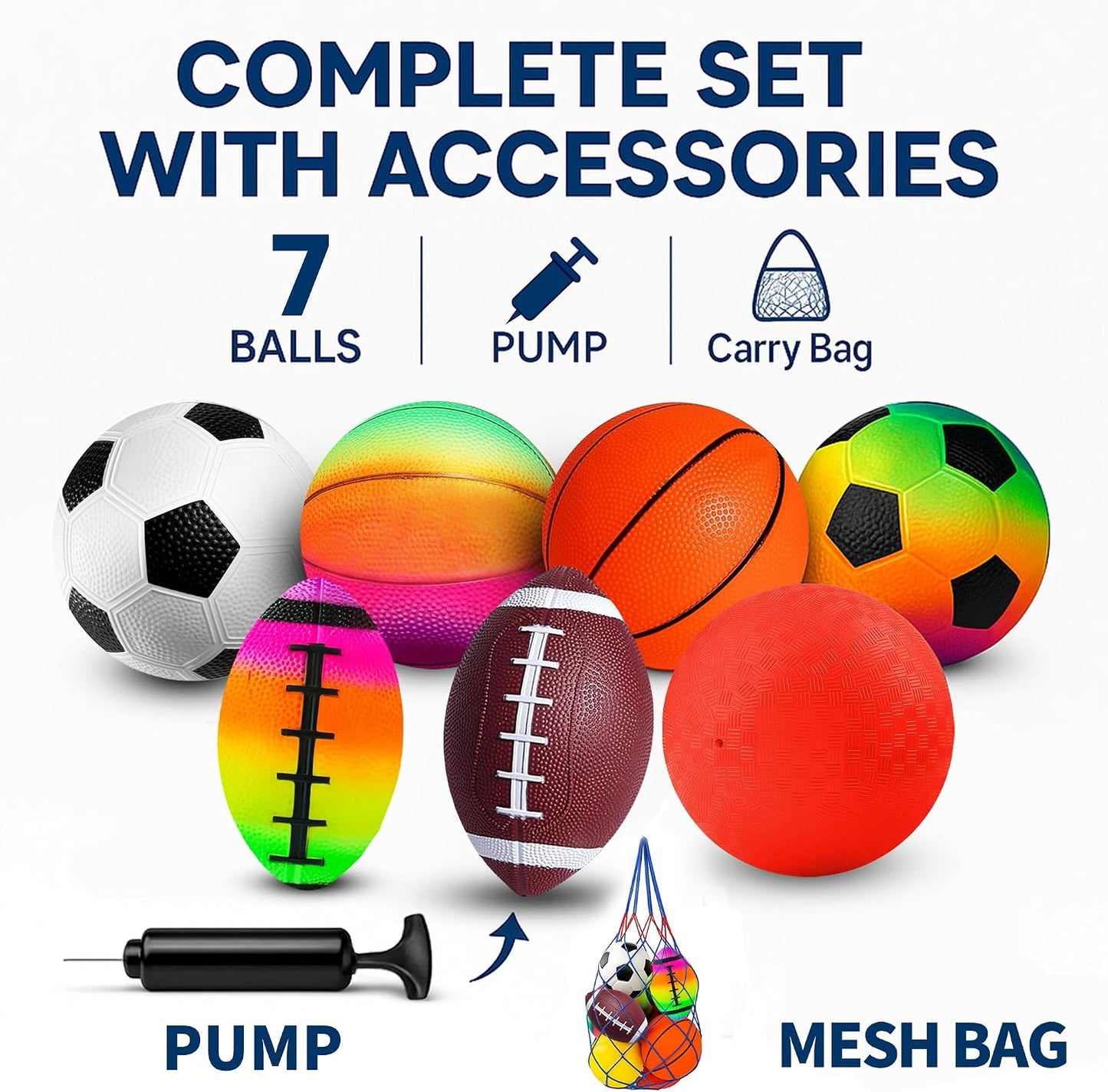 Set 7 pelotas deportivas 8.5pulg arcoíris para niños