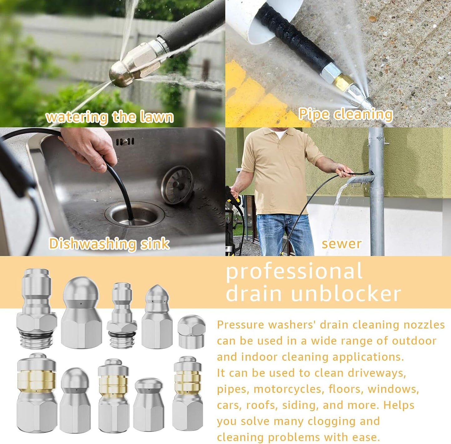 Kit 10 Cabezales Jetter para Lavadora a Presión 5000 PSI