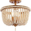 Lámpara techo 3 luces cuentas madera dorado antiguo 14"