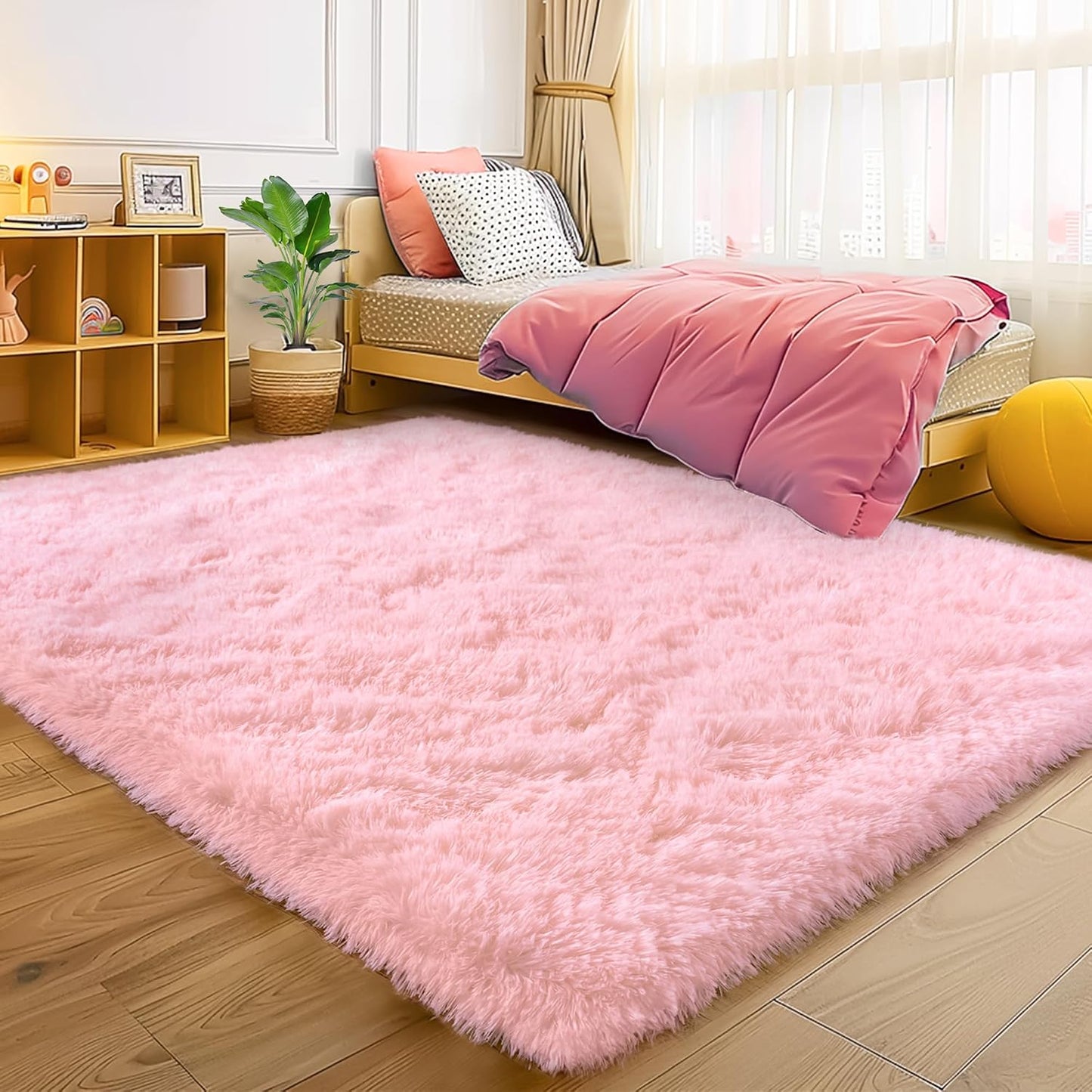 Alfombra rosa dormitorio niña 5x7ft antiderrap