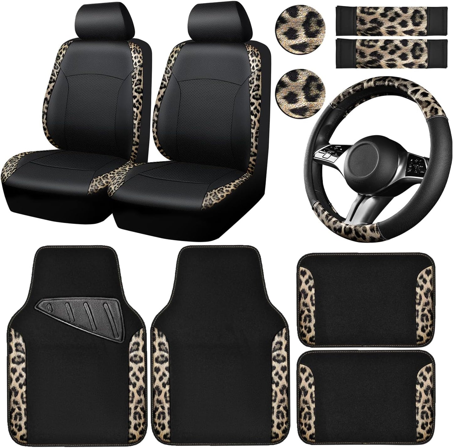 Fundas asiento y alfombrillas coche estampado leopardo