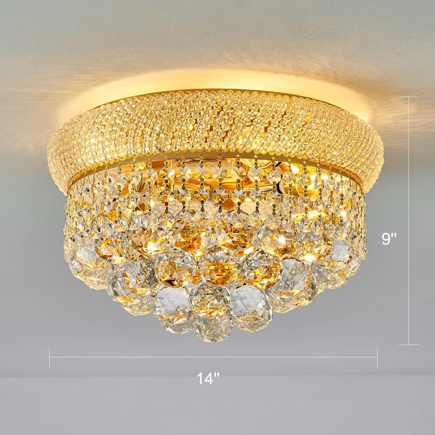 Lámpara de Araña Cristal Empotrada 5 Luces Oro D14