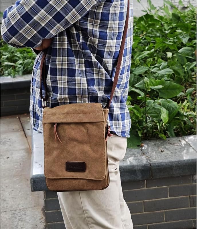 Bolso bandolera cuero vintage lona
